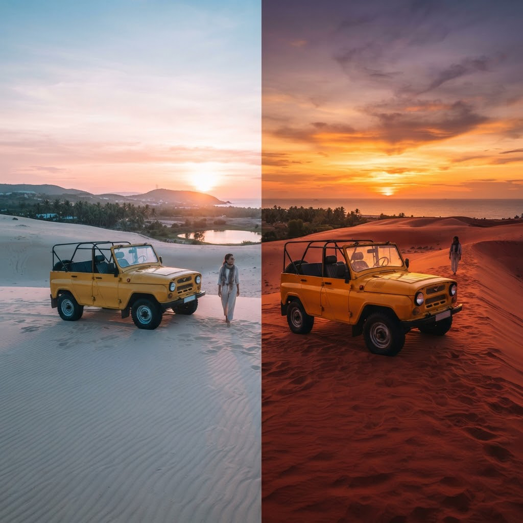 jeep tour Mui Ne, sunrise jeep tour Mui Ne, sunset jeep tour Mui Ne, Mui Ne sand dunes tour